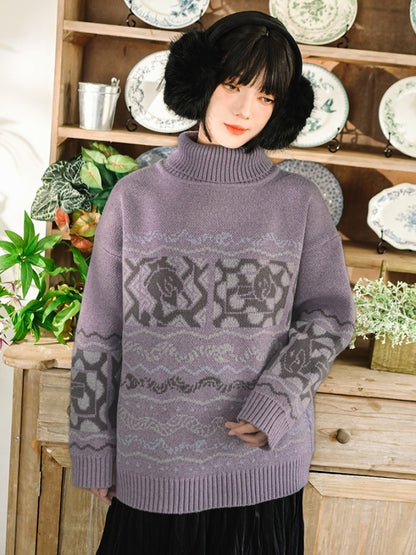 High Neck Jacquard Sweater X2977