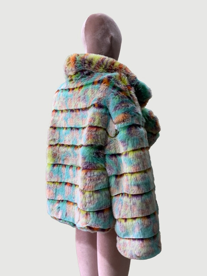 Rainbow Fur Coat Jacket　X3002