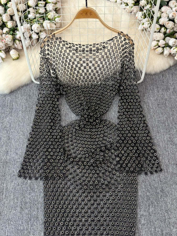 See-through decorated dress X2965