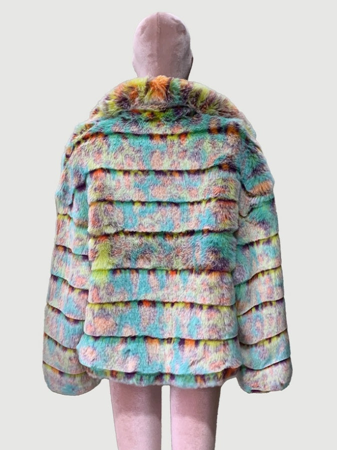 Rainbow Fur Coat Jacket　X3002