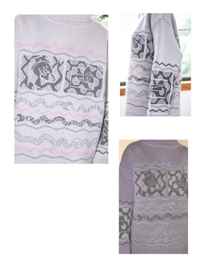 High Neck Jacquard Sweater X2977