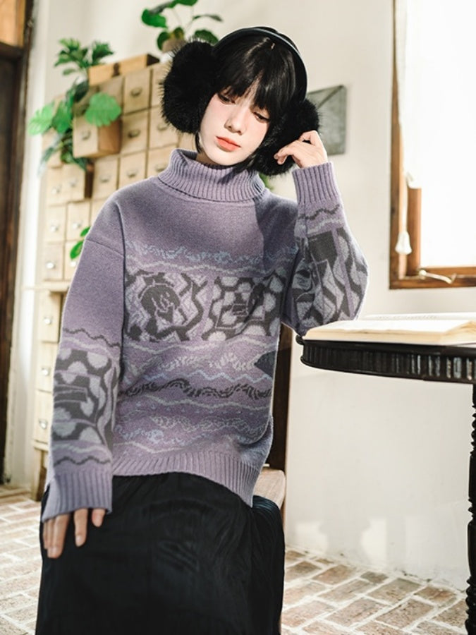 High Neck Jacquard Sweater X2977