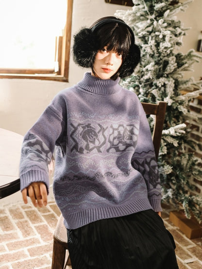 High Neck Jacquard Sweater X2977