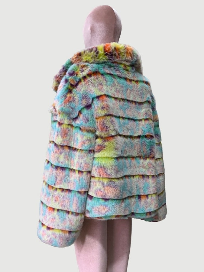 Rainbow Fur Coat Jacket　X3002