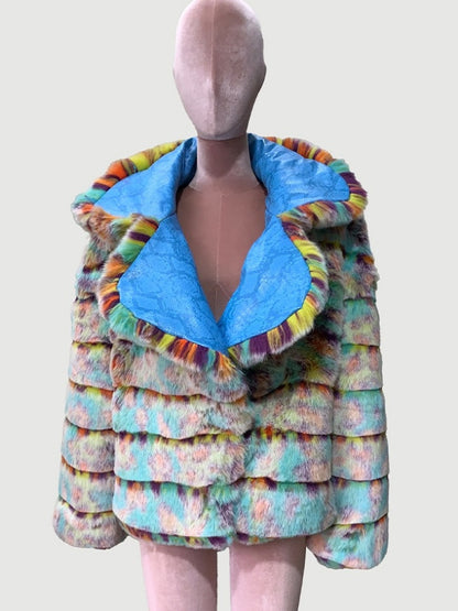 Rainbow Fur Coat Jacket　X3002