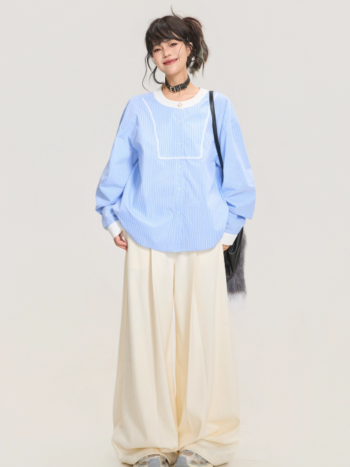 Blue Striped Long Sleeve Shirt　X3367