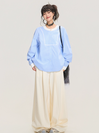 Blue Striped Long Sleeve Shirt　X3367