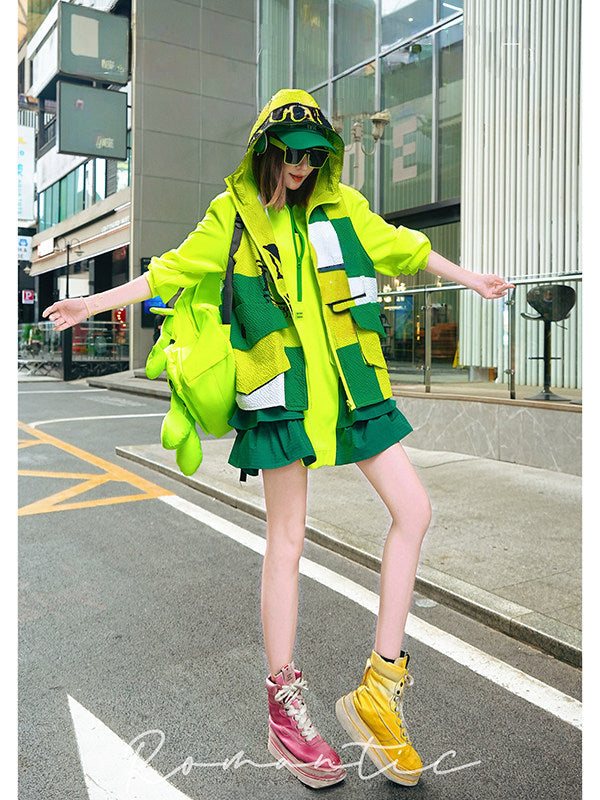 Dopamine Color Block Ruffle Hem Oversized Half-Zip Sweatshirt　X3657
