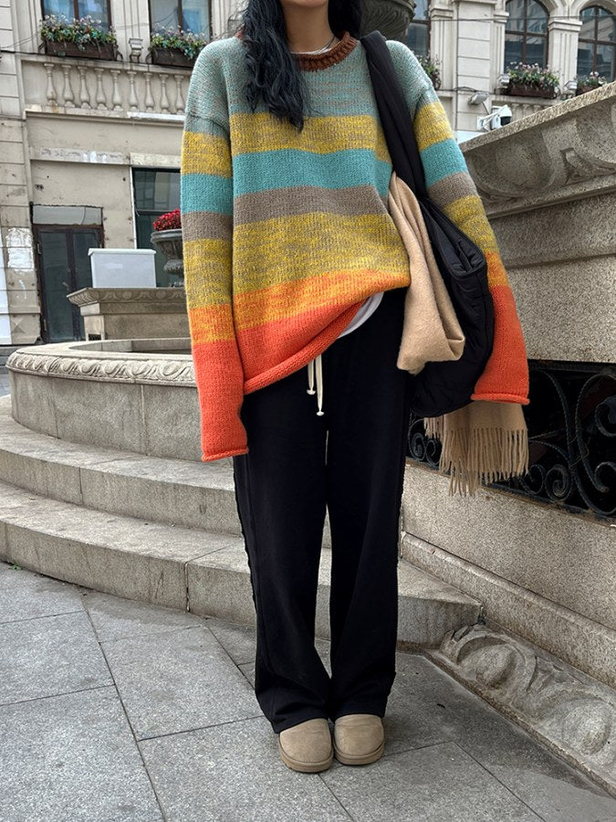 Multi-border knit sweater/long dress X1730 – XTYLINGS