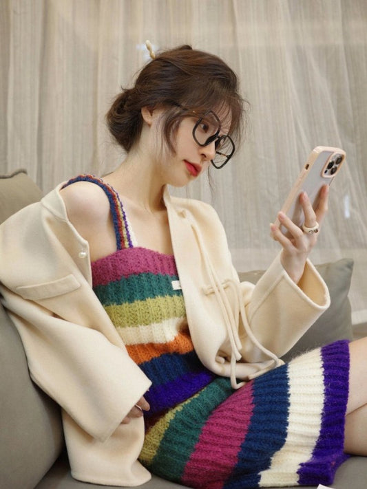 Multicolor knit sling dress X2094