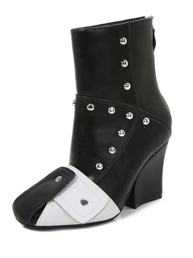 Square Toe Color Blocking Studded Bootie X1758