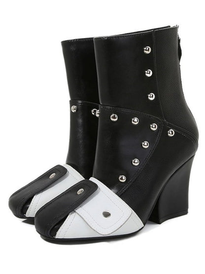 Square Toe Color Blocking Studded Bootie X1758