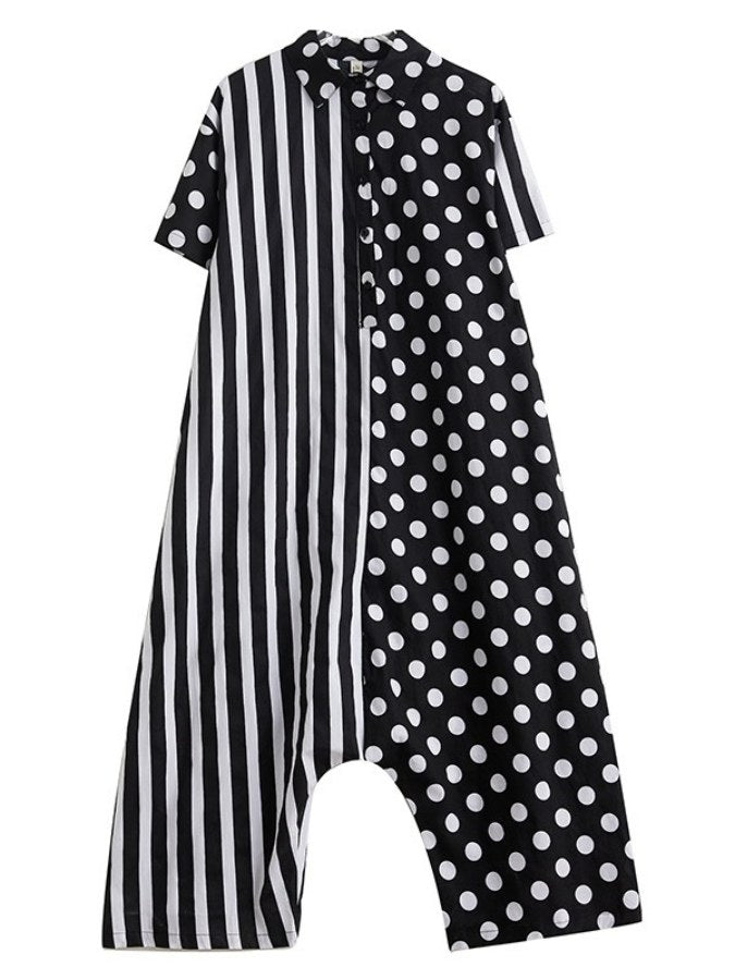 Asymmetric Dot Stripe Loose Jumpsuit X2160