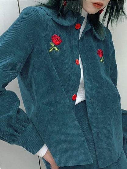 Corduroy Rose Applique Jacket/Skirt X1778