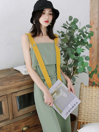 Pastel color strap jumpsuit X2102