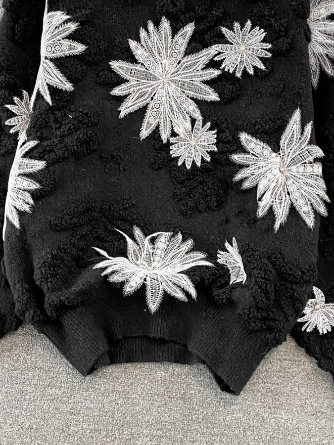 フラワージャガードデコレーションセーター　X2015