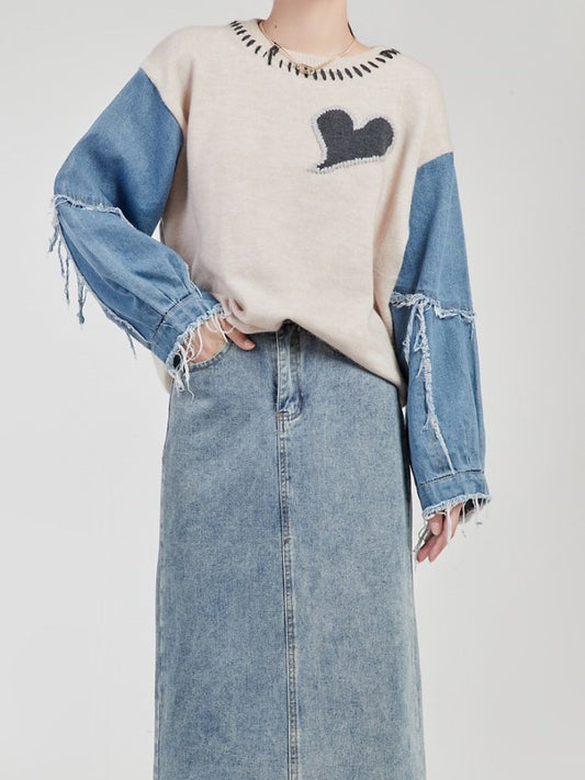 Distressed Denim Drop Shoulder Top X1567