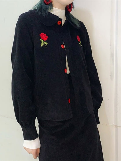 Corduroy Rose Applique Jacket/Skirt X1778