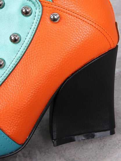 Square Toe Color Blocking Studded Bootie X1758