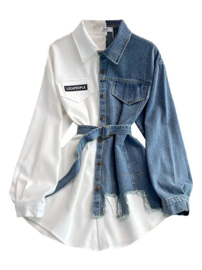 Half-damaged denim shirt dress X1759