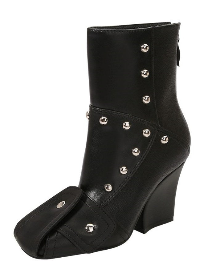 Square Toe Color Blocking Studded Bootie X1758