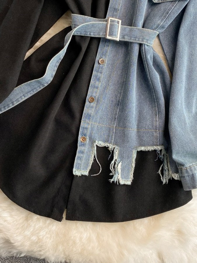 Half-damaged denim shirt dress X1759