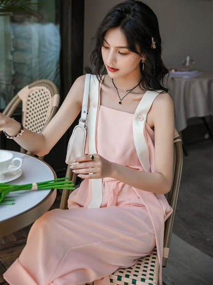 Pastel color strap jumpsuit X2102