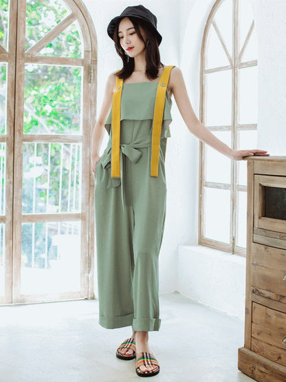 Pastel color strap jumpsuit X2102