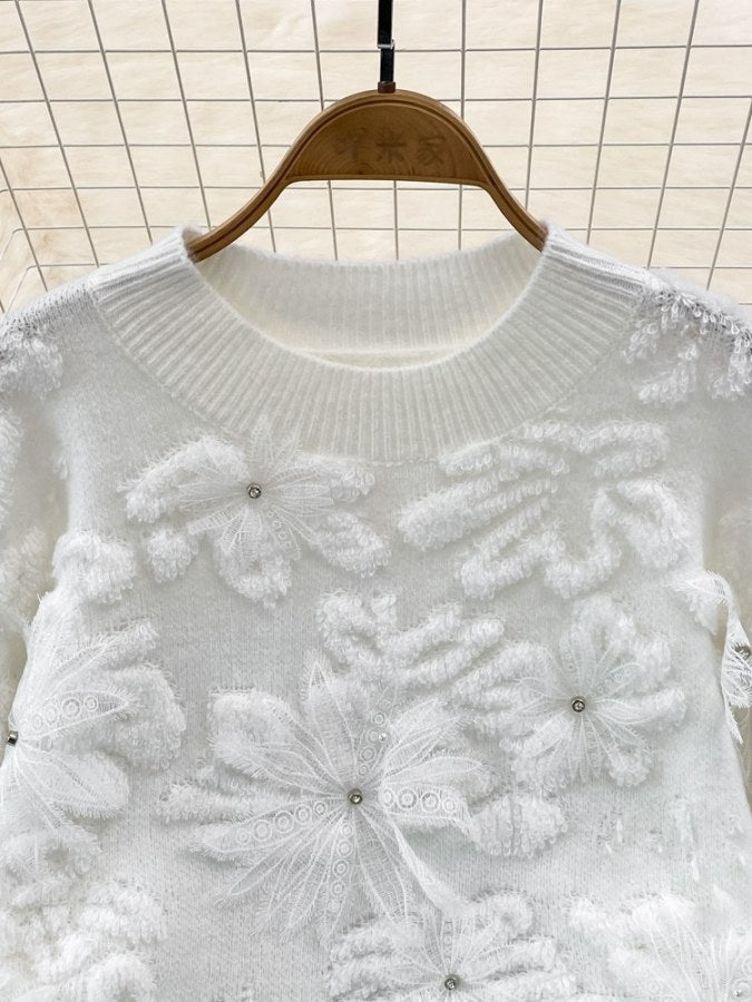 フラワージャガードデコレーションセーター　X2015