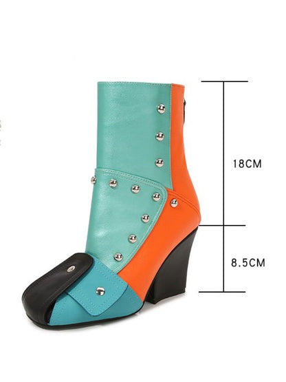 Square Toe Color Blocking Studded Bootie X1758