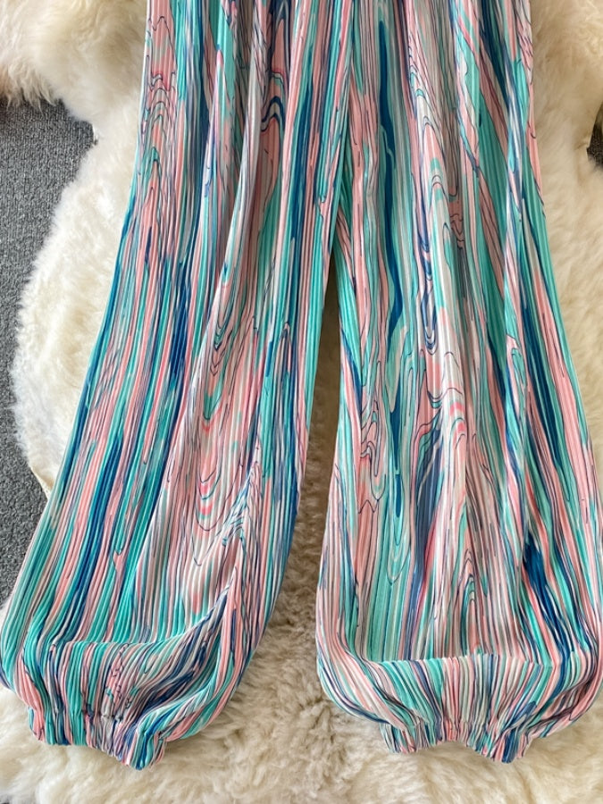 Tie dye color drape pleated pants X966