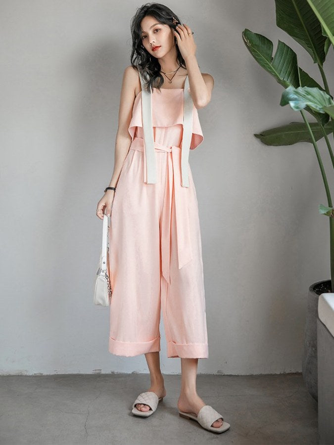 Pastel color strap jumpsuit X2102