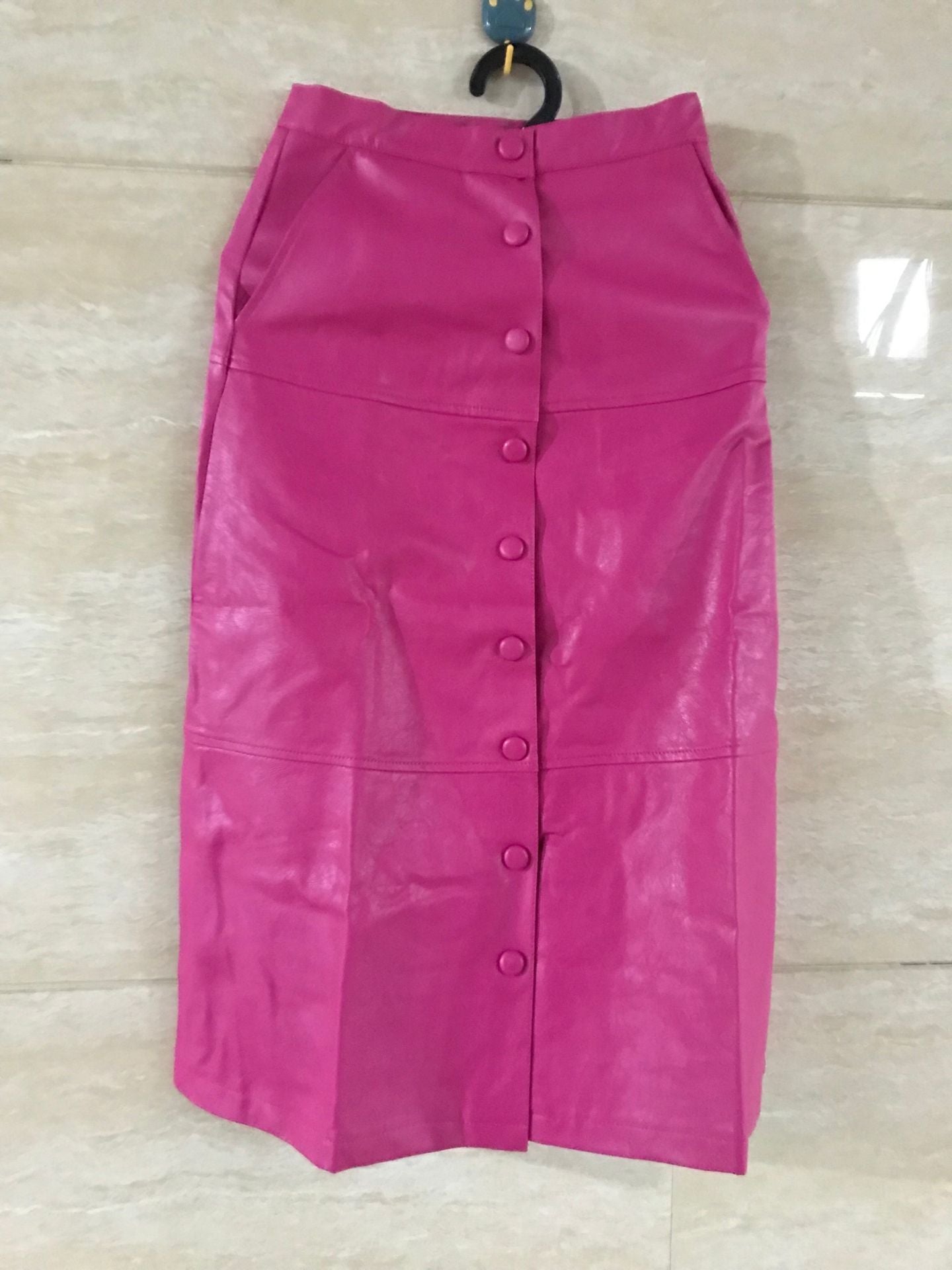 Power Shoulder Sweat/Pink Leather Skirt X181