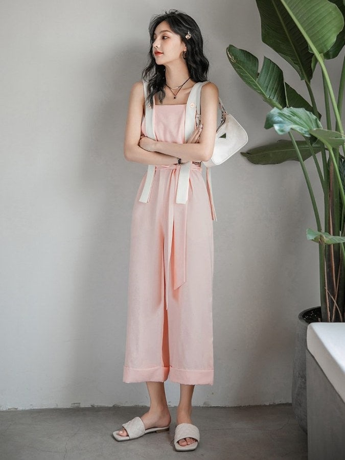 Pastel color strap jumpsuit X2102