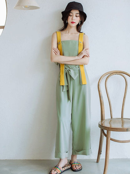 Pastel color strap jumpsuit X2102