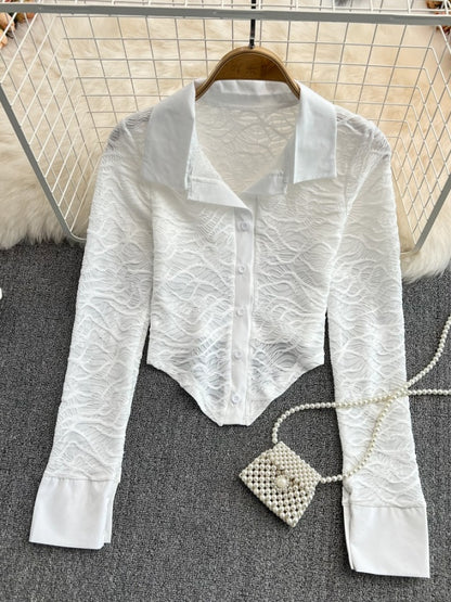 Slim lace short shirt X1107