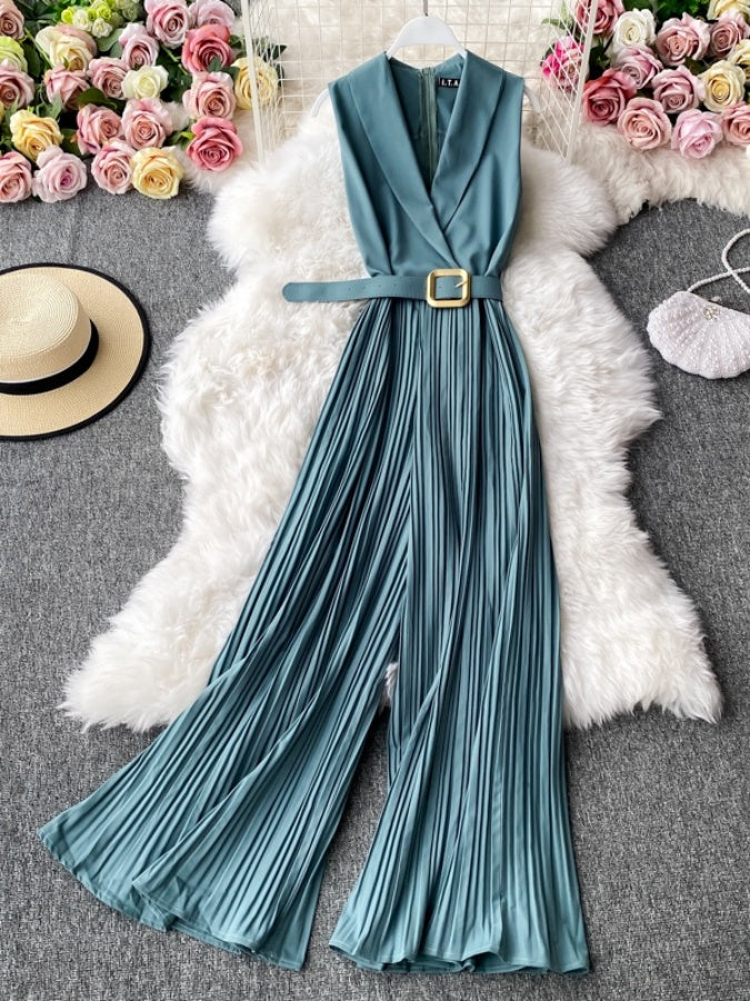 Sleeveless lapel collar jumpsuit X1312