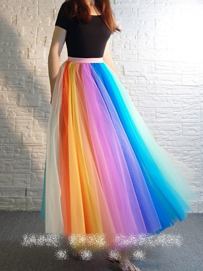 Colorful tulle long skirt X909