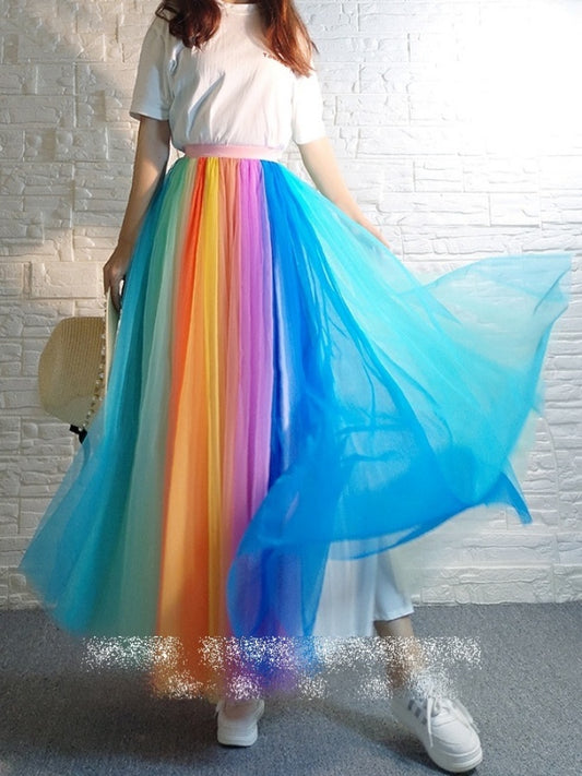 Colorful tulle long skirt X909