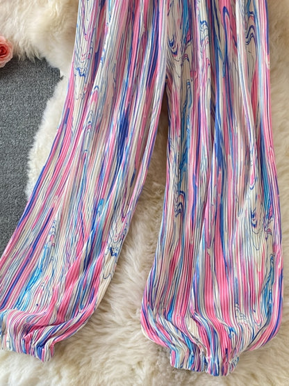 Tie dye color drape pleated pants X966