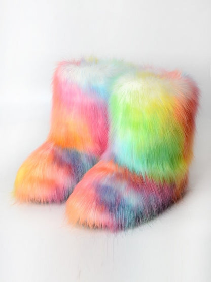 Faux fur colorful short boots X855