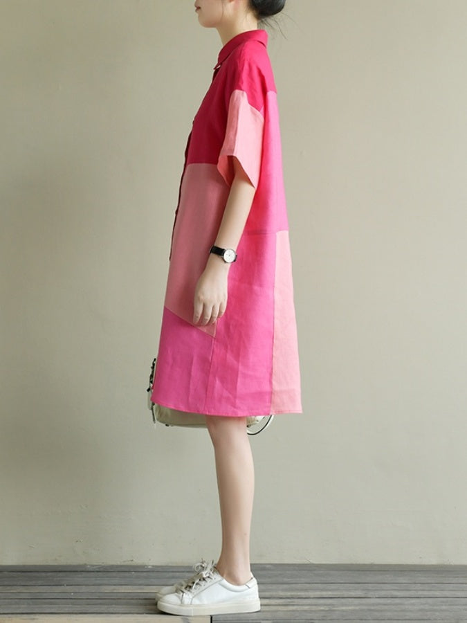Color Block Shirt Dress X1349