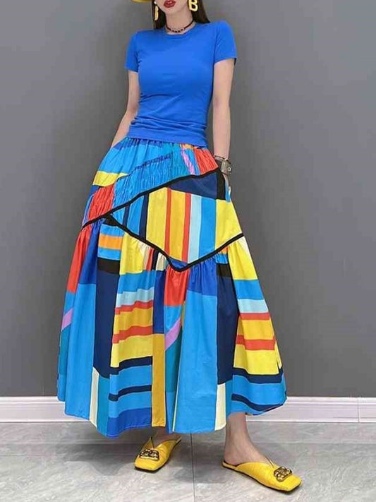 Multicolor A-line long skirt X1347