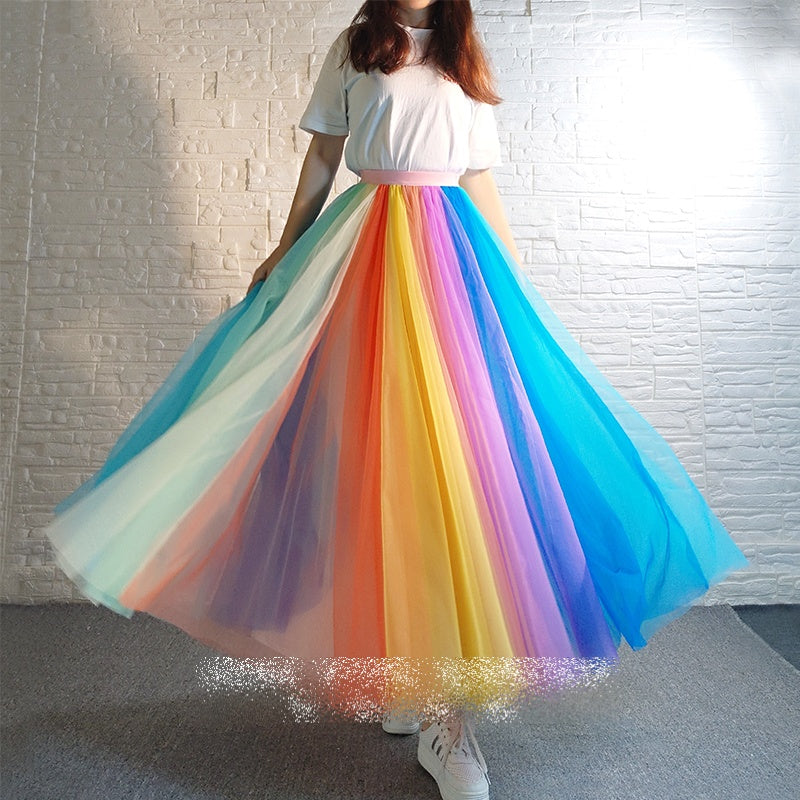 Colorful tulle long skirt X909