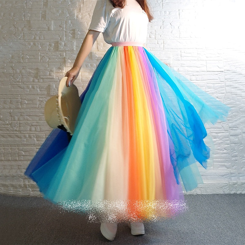 Colorful tulle long skirt X909