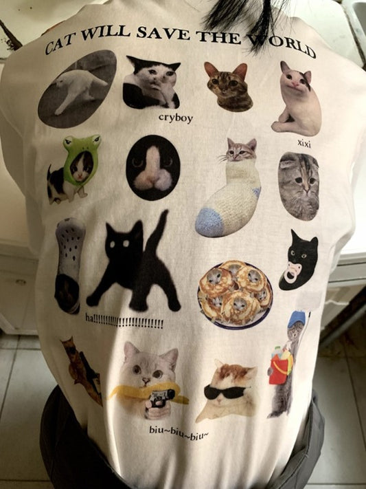 Cat print T-shirt X1084