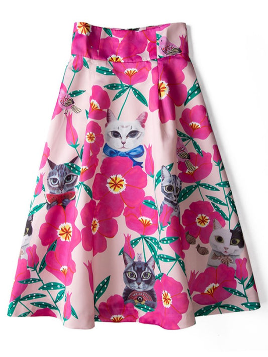 Cat Floral Half Length Skirt X1087