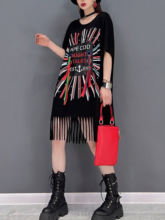 Fringe tassel back lace-up shirt dress X1272