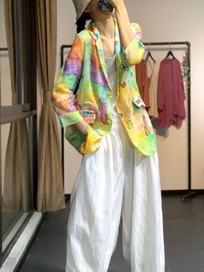 Pastel tie-dye linen jacket X1283