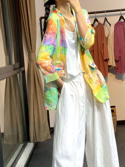 Pastel tie-dye linen jacket X1283